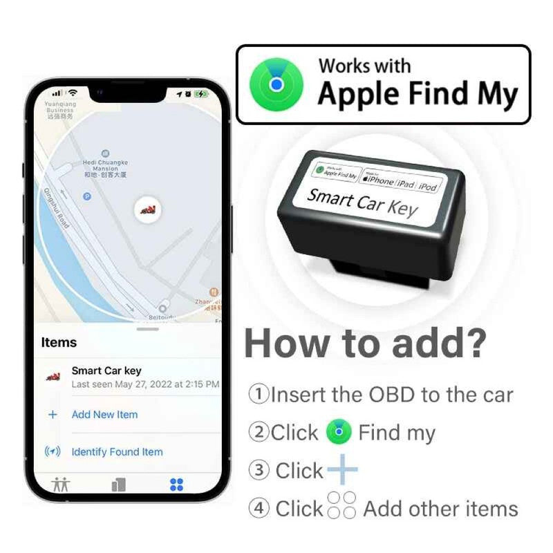 Car Craft Compatible With Sim-free Vehicle Gps Tracker Finder With 'find My' App For Location Navigation Smart Car Key And Obd No Monthly Fee Only For Iphone Ap100