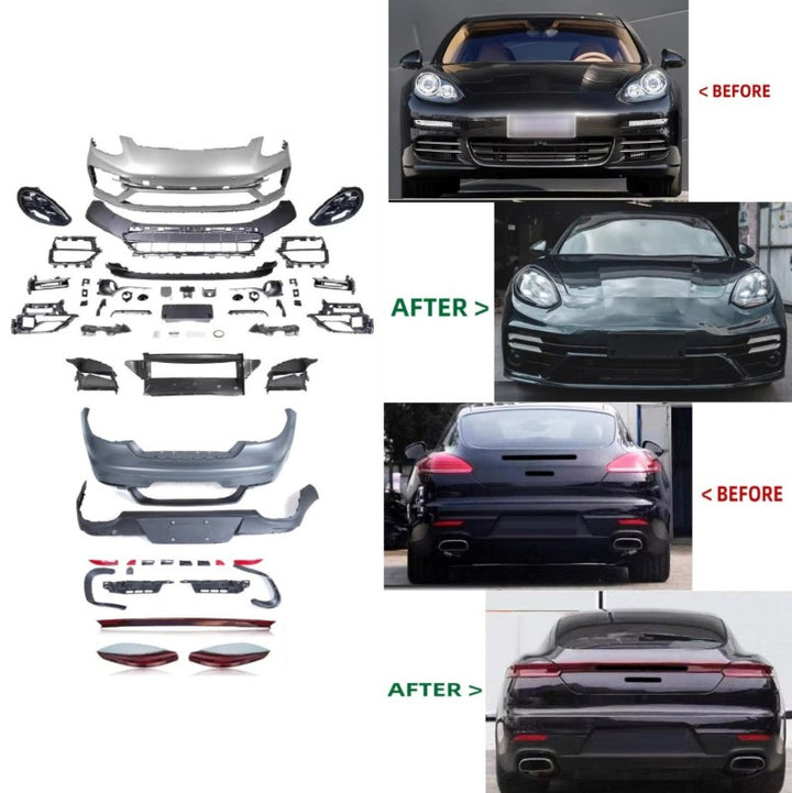 Car Craft Compatible With Porsche Panamera 970.2 2014-2016 Upgrade Facelift Convert To 2017 971 Turbo 7 Style Modified Bumper Headlights Bodykit Front Rear Set Red