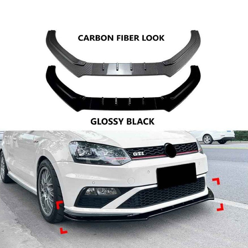Car Craft Compatible With Vw Volkswagen Polo Jetta 2015-2024 Front Bumper Lip Splitter Skirts Zst-1110 Gb Glossy Black - CAR CRAFT INDIA