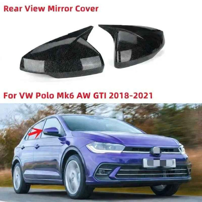 Car Craft Compatible With Volkswagen Vw Polo Mk6 2018-2023 Rear View Case Wing Cap Shell Housing Mirror Covers 3m Tape Pasting Style Glossy Black Usa Not For Indian Cars