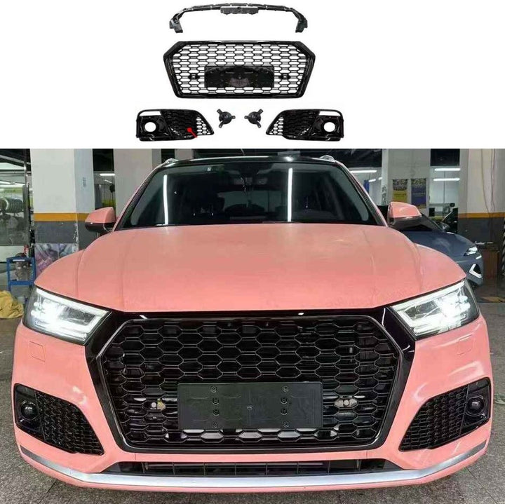 Car Craft Compatible With Audi Q5 B9 2018-2020 Upgraded Facelift Convert To Rsq5 S5 Sport Kit Front Bumper Grill Fog Lamp Light Grill With Cover With Acc Light With Acc Black Frame Black Mesh All Logo Silver For Sportback Q5-001 Gc Black Usa