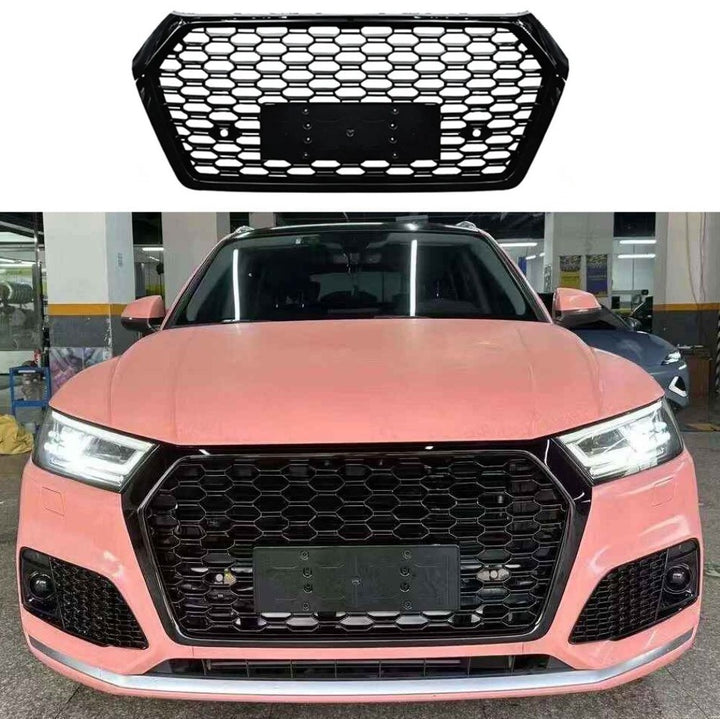 Car Craft Compatible With Audi Q5 B9 2018-2020 Upgraded Front Bumper Show Grill Rsq5 Rs Sport Style Black Frame Black Mesh No Logo License Plate Eu Version Q5-003 Gc Black