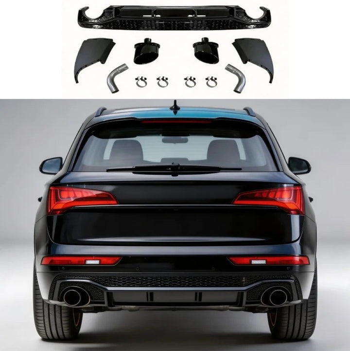 Car Craft Compatible With Audi Q5 B9 2018-2020 Upgraded Facelift Convert To Rsq5 SQ5 Sport Rear After Bumper Lip Diffuser Skirt Trim With Exhaust Pipe Tip Q5-006 Gc Q5-007 Gc