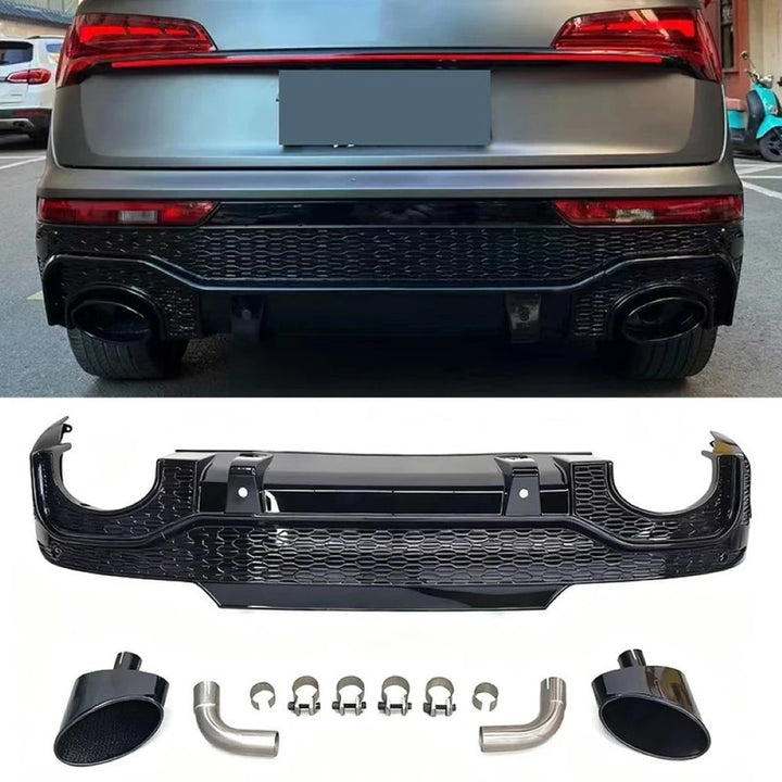 Car Craft Compatible With Audi Q5 2021-2025 Upgraded Facelift Convert To Rsq5 Sq5 Sport Rear After Bumper Lip Diffuser Skirt Trim With Exhaust Pipe Tip Q5-011 Gc Use For Sportback Car Usa