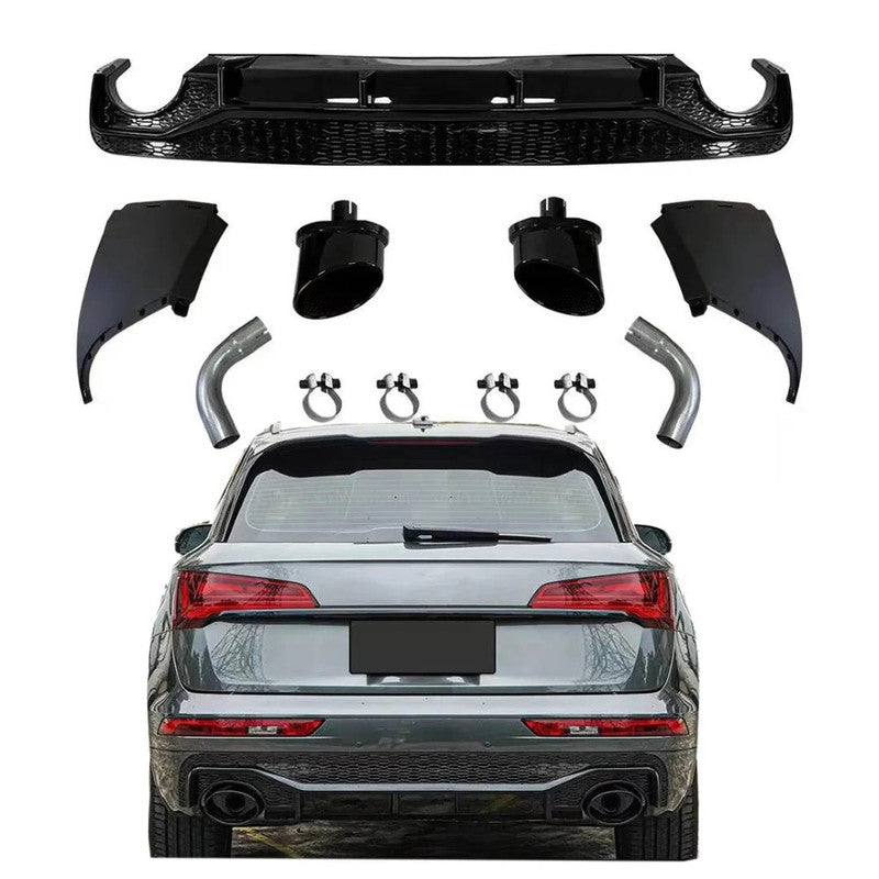 Car Craft Compatible With Audi Q5 2021-2025 Upgraded Facelift Convert To Rsq5 Sq5 Sport Rear After Bumper Lip Diffuser Skirt Trim With Exhaust Pipe Tip Q5-010 Gc