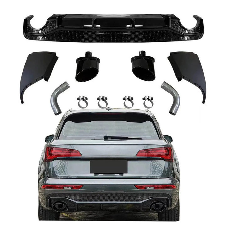 Car Craft Compatible With Audi Q5 2021-2025 Upgraded Facelift Convert To Rsq5 Sq5 Sport Rear After Bumper Lip Diffuser Skirt Trim With Exhaust Pipe Tip Q5-010 Gc