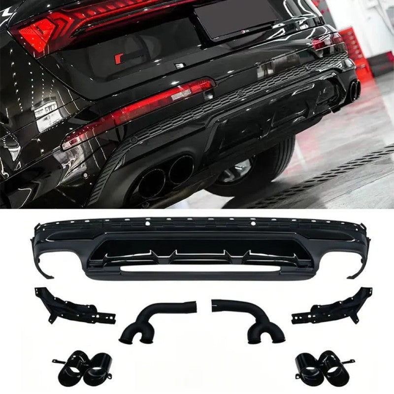 Car Craft Compatible With Audi Q7 2021-2023 Upgraded Rsq7 Sq7 Rear After Lip Bumper Diffuser Exhaust Pipe Tip Black Tail Pipe 3.0t Q7-004 Gc