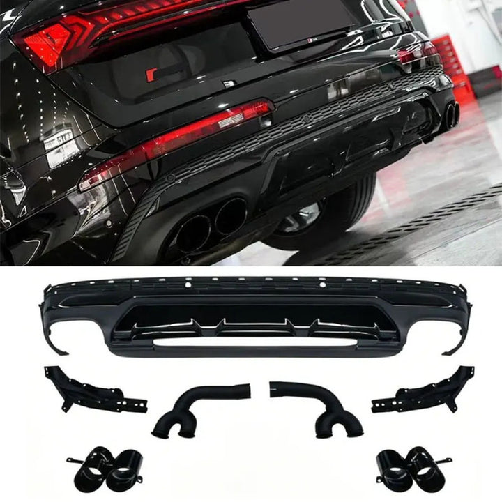 Car Craft Compatible With Audi Q7 2021-2023 Upgraded Rsq7 Sq7 Rear After Lip Bumper Diffuser Exhaust Pipe Tip Black Tail Pipe 3.0t Q7-004 Gc