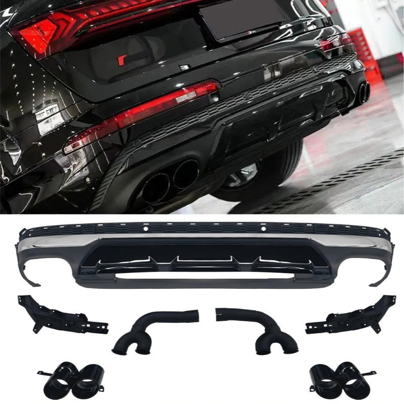Car Craft Compatible With Audi Q7 2021-2023 Upgraded Rsq7 Sq7 Rear After Lip Bumper Diffuser Exhaust Pipe Tip Silver Tail Pipe 3.0t Q7-008 Gc