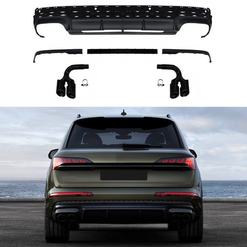 Car Craft Compatible With Audi Q7 2024+ Rsq7 Sq7 Bumper Rear After Lip Diffuser With Exhust Pipe Tip Rear Lip Black Tail Pipe 3.0t Q7-011 Gc