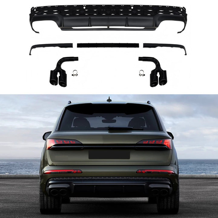 Car Craft Compatible With Audi Q7 2024+ Rsq7 Sq7 Bumper Rear After Lip Diffuser With Exhust Pipe Tip Rear Lip Black Tail Pipe 3.0t Q7-011 Gc