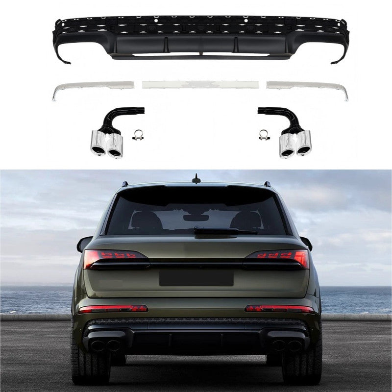 Car Craft Compatible With Audi Q7 2024+ Rsq7 Sq7 Bumper Rear After Lip Diffuser With Exhust Pipe Tip Rear Lip Silver Tail Pipe 3.0t Q7-012 Gc