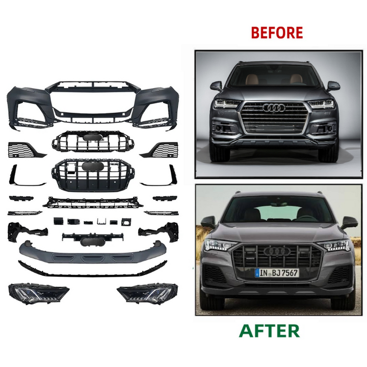Car Craft Compatible With Audi Q7 2016-2019 Upgrade Convert To Rsq7 2021+ Style Sport Front Bumper Bodykit Grill Fog Grill Headlight Headlamp Q7-007 Gc