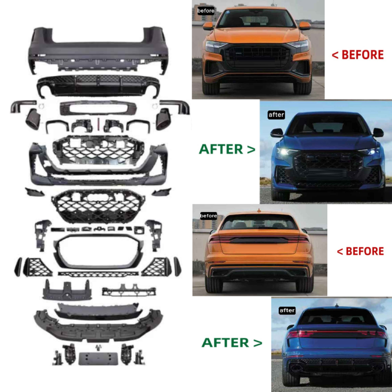 Car Craft Compatible With Audi Q8 2019-2023 Upgrade Convert To Rsq8 2024+ Style Sport Front Rear Bumper Bodykit Grill Fog Grill Side Skirts Diffuser Exhaust Tip Pipe Q8-002 Gc - CAR CRAFT INDIA