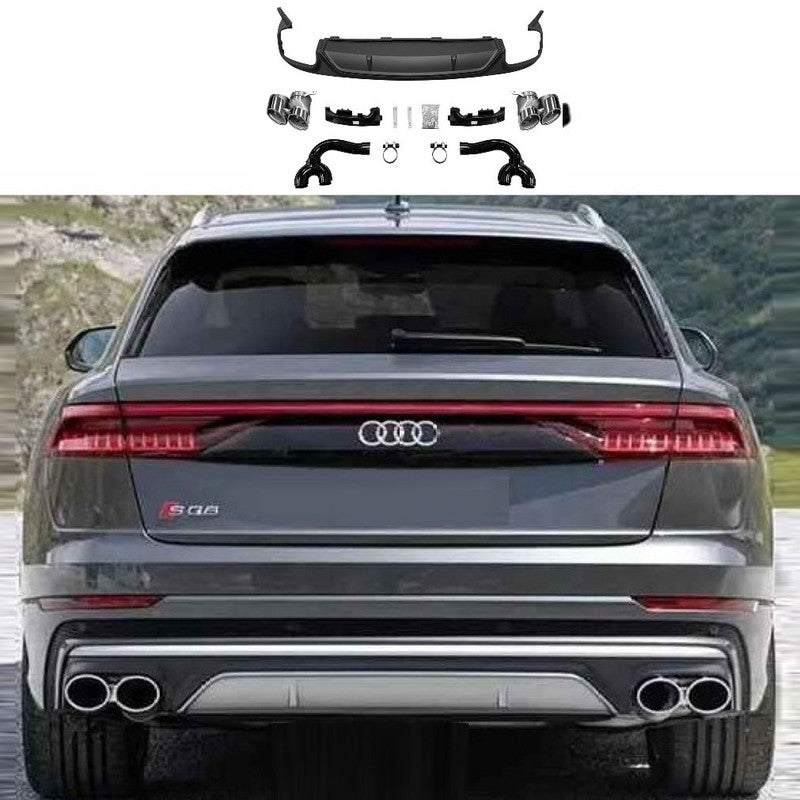 Car Craft Compatible With Audi Q8 2019-2023 Rsq8 Rear After Bumper Lip Splitter Skirst Diffuser Exhaust Tip Pipe Silver Q8-007 Gc - CAR CRAFT INDIA