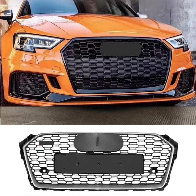 Car Craft Compatible With Audi A5 S5 Rs5 2017-2020 Upgraded Front Bumper Show Grill A5 S5 Rs5 Rs Sport Style Silver Frame Black Mesh All Logo Silver A5-025 Gc - CAR CRAFT INDIA
