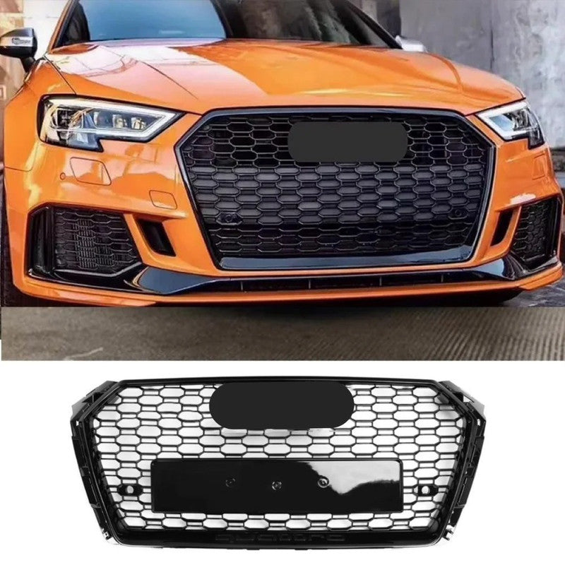 Car Craft Compatible With Audi A5 S5 Rs5 2017-2020 Upgraded Front Bumper Show Grill A5 S5 Rs5 Rs Sport Style Carbon Fiber Look Water Transfer Printing Frame Black Mesh All Logo Silver A5-027 Gc - CAR CRAFT INDIA