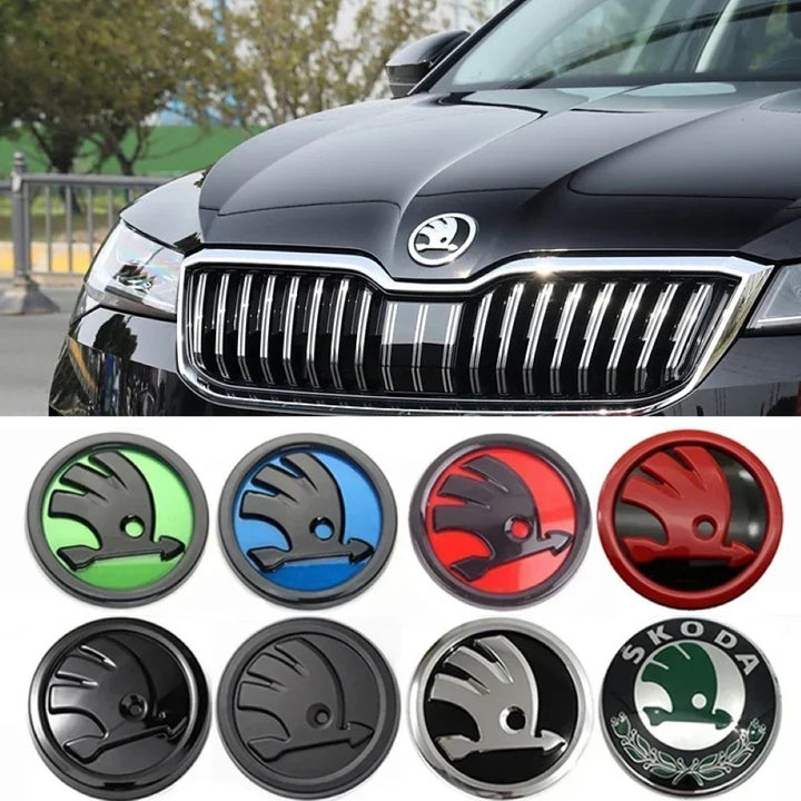 Car Craft Compatible With Skoda Fabia Laura Octavia Superb Slavia Yeti Kodiaq Kushaq Hood Trunk Letter Logo Badge Emblem Sticker Logo 84mm Green And Black
