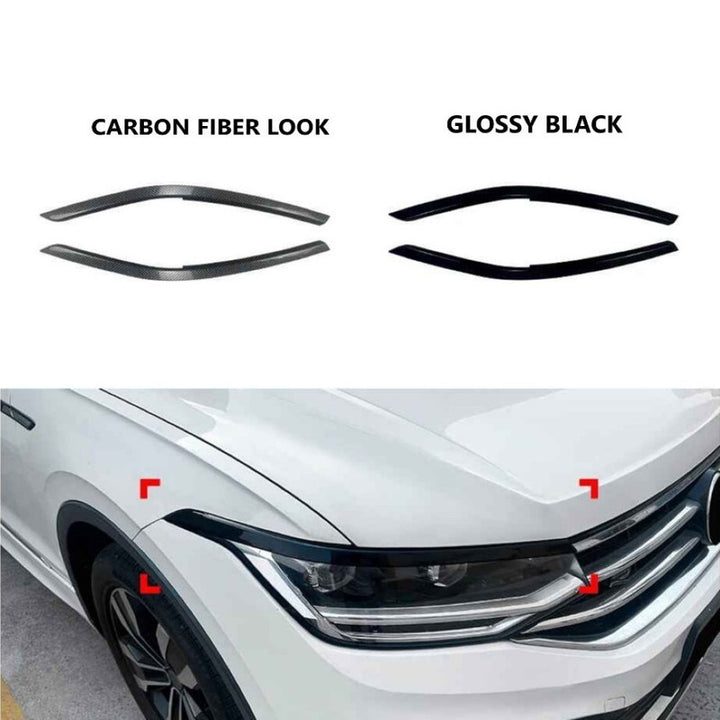 Car Craft Compatible With Vw Volkswagen Tiguan Mk2.5 2021-2023 Car Headlight Eyelid Lamp Eyebrow Skirts Splitter Zst-1235 Cf Carbon Fiber Look - CAR CRAFT INDIA