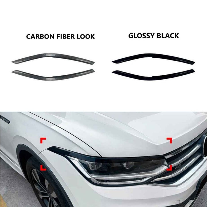 Car Craft Compatible With Vw Volkswagen Tiguan Mk2.5 2021-2023 Car Headlight Eyelid Lamp Eyebrow Skirts Splitter Zst-1235 Gb Glossy Black - CAR CRAFT INDIA
