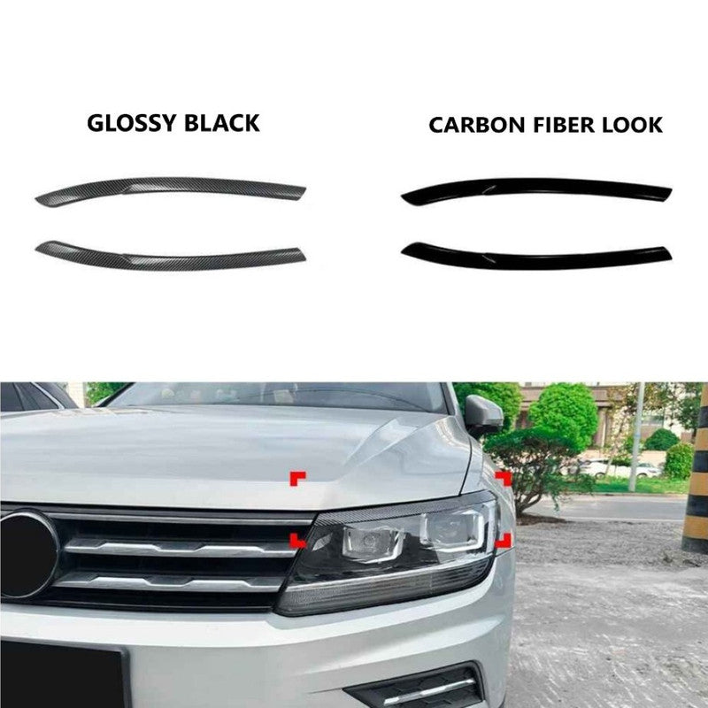 Car Craft Compatible With Vw Volkswagen Tiguan Mk2 2017-2020 Car Headlight Eyelid Lamp Eyebrow Skirts Splitter Zst-1213 Cf Carbon Fiber Look - CAR CRAFT INDIA