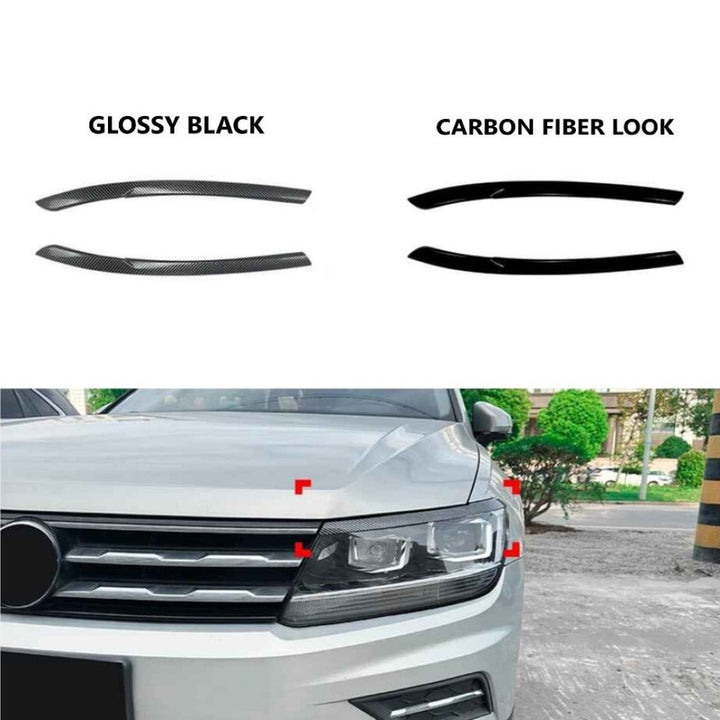 Car Craft Compatible With Vw Volkswagen Tiguan Mk2 2017-2020 Car Headlight Eyelid Lamp Eyebrow Skirts Splitter Zst-1213 Cf Carbon Fiber Look - CAR CRAFT INDIA