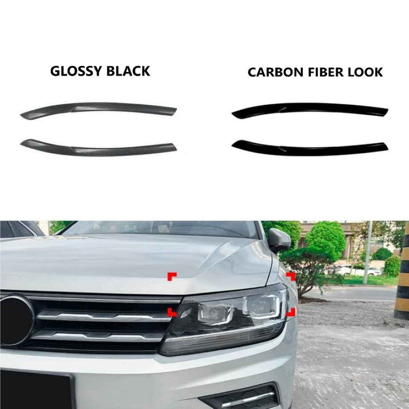 Car Craft Compatible With Vw Volkswagen Tiguan Mk2 2017-2020 Car Headlight Eyelid Lamp Eyebrow Skirts Splitter Zst-1213 Gb Glossy Black - CAR CRAFT INDIA