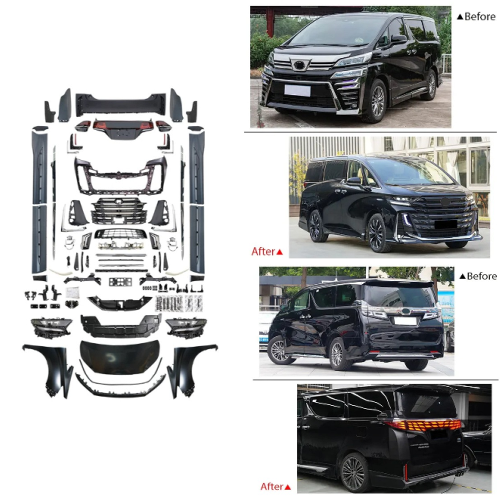 Car Craft Compatible With Toyota Alphard Vellfire 30 35 2015-2022 Upgrade Facelift Convert To 2023 40 Model Bodykit Front Rear Bumper Headlight Taillight Lamp Side Skirt Hood Fender Splitter Trim F187