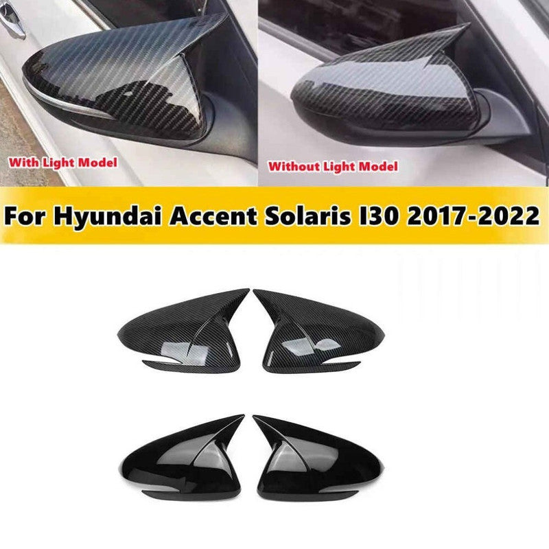 Car Craft Compatible With Hyundai Verna Accent Solaris I30 2017-2022 Side Rear View Case Wing Cap Shell Housing Mirror Covers 3m Tape Pasting Style Carbon Fiber Look CC-11541