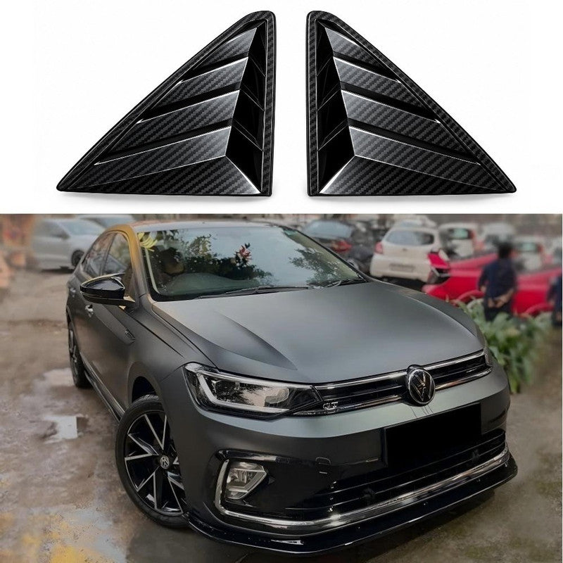 Car Craft Compatible With Volkswagen Vw Virtus 2023-2026 Car Rear Window Shutter Cover Louver Side Vent Trim Triangle Carbon Fiber Look