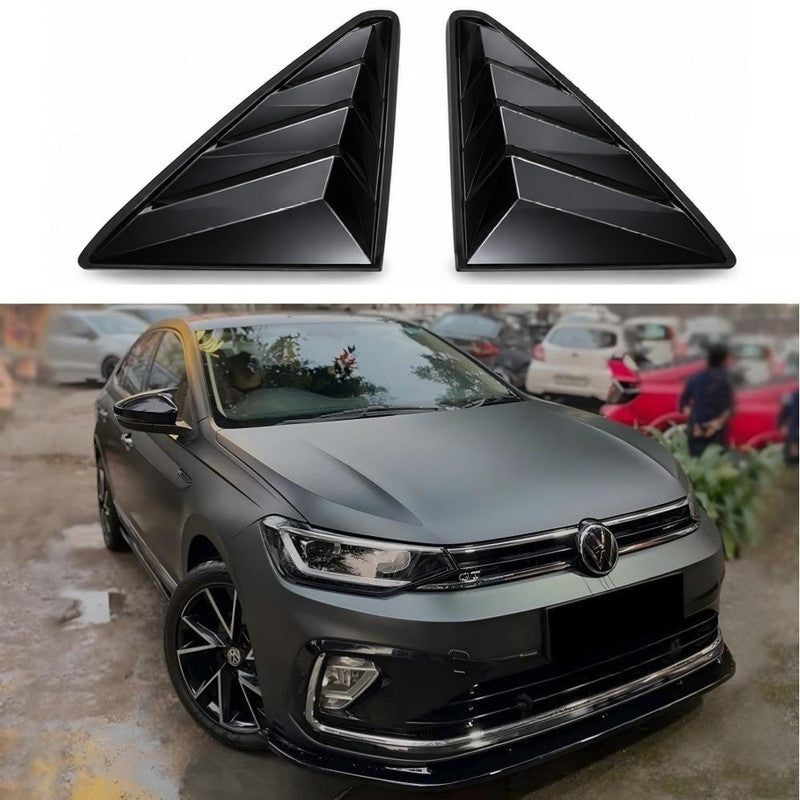 Car Craft Compatible With Volkswagen Vw Virtus 2023-2026 Car Rear Window Shutter Cover Louver Side Vent Trim Triangle Glossy Black