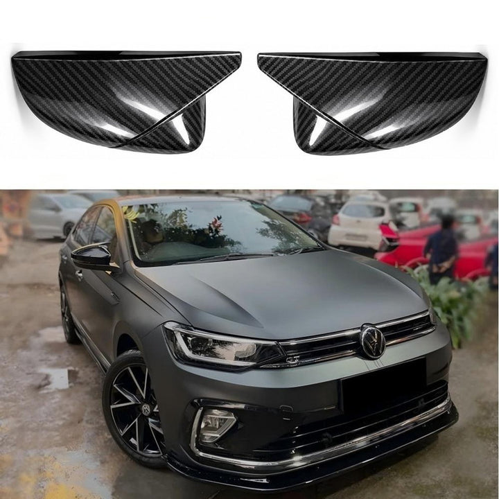 Car Craft Compatible With Volkswagen Vw Virtus 2023-2026 Side Rear View Case Wing Cap Shell Housing Mirror Covers 3m Tape Pasting Style Factroy Style Carbon Fiber Look