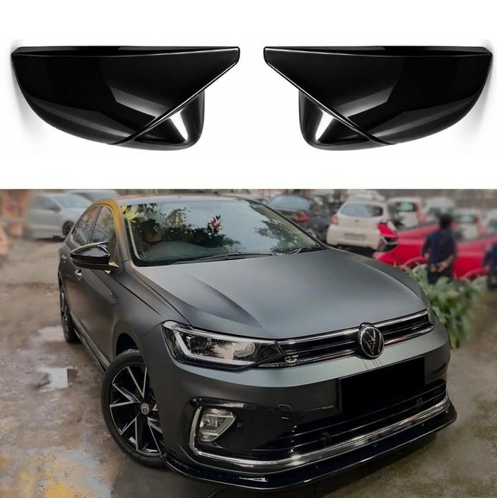 Car Craft Compatible With Volkswagen Vw Virtus 2023-2026 Side Rear View Case Wing Cap Shell Housing Mirror Covers 3m Tape Pasting Style Factroy Style Glossy Black