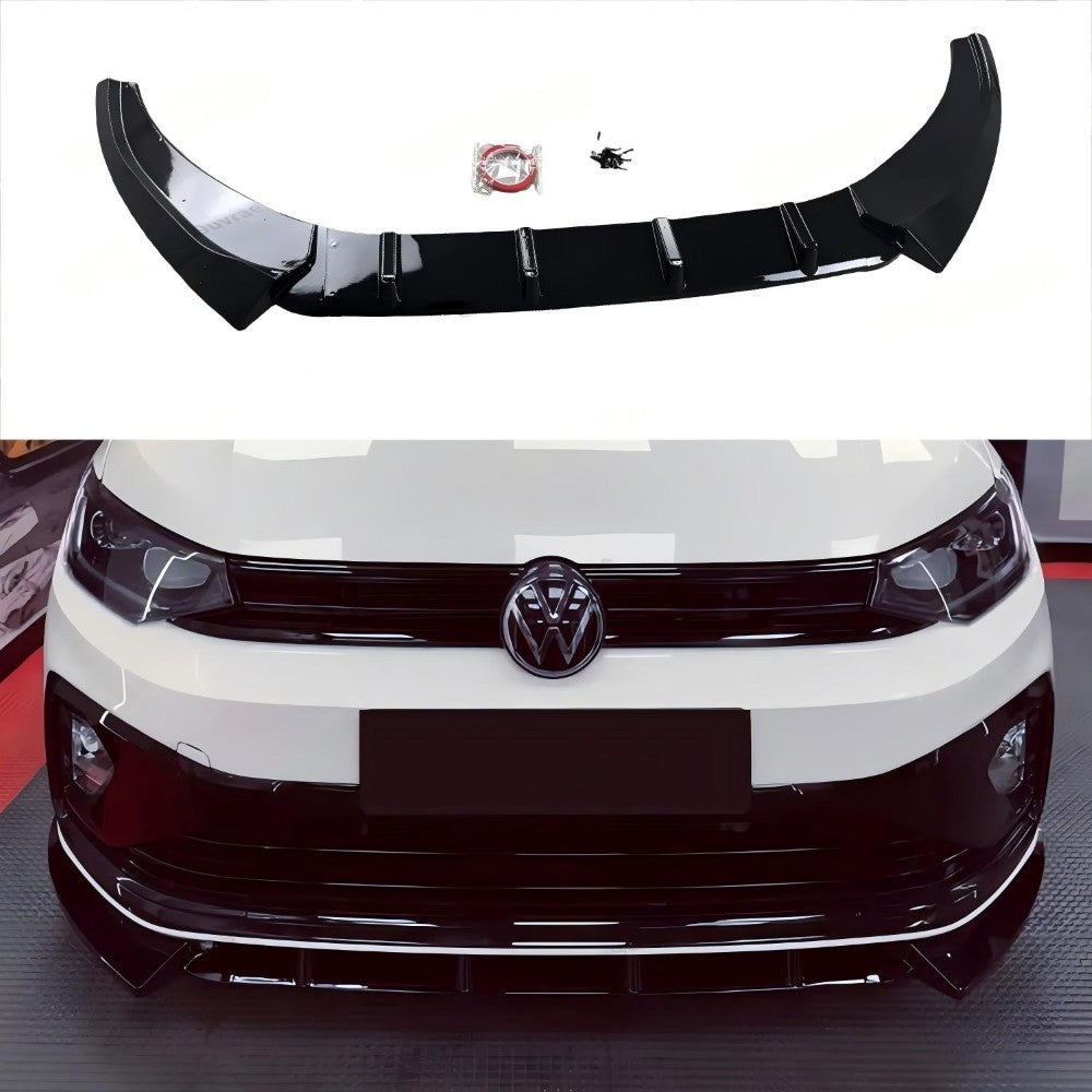 Car Craft Compatible With Vw Volkswagen Virtus 2023+ Front Bumper Lip Splitter Skirts Glossy Black Ar-vw-0233 CC-7964