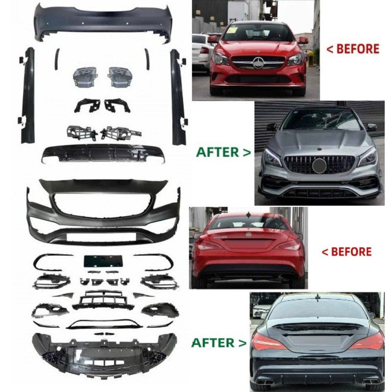 Car Craft Compatible With Mercedes Benz Cla Class W117 C117 X117 2013-2019 Front Rear Bumper Side Skirt Diffuser Exhaust Tip Upgrade Convert To Amg Amga45 Bumper Bodykit W117-010