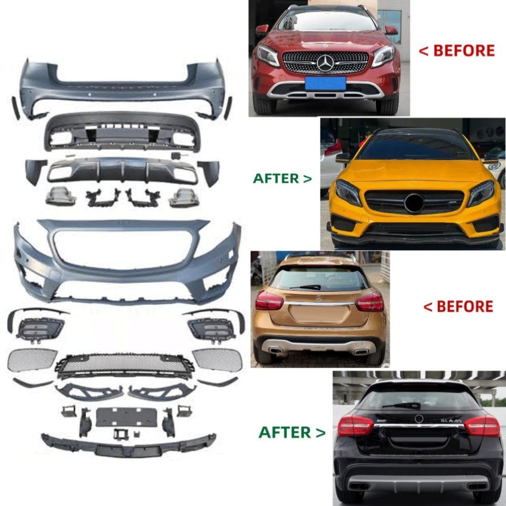 Car Craft Compatible With Mercedes Benz Gla W156 X156 2014-2019 Upgrade Facelift Convert To Gla45 Amg Front Rear Bodykit Bumper Exhaust Tip Diffuser Grill CC-9667 - CAR CRAFT INDIA