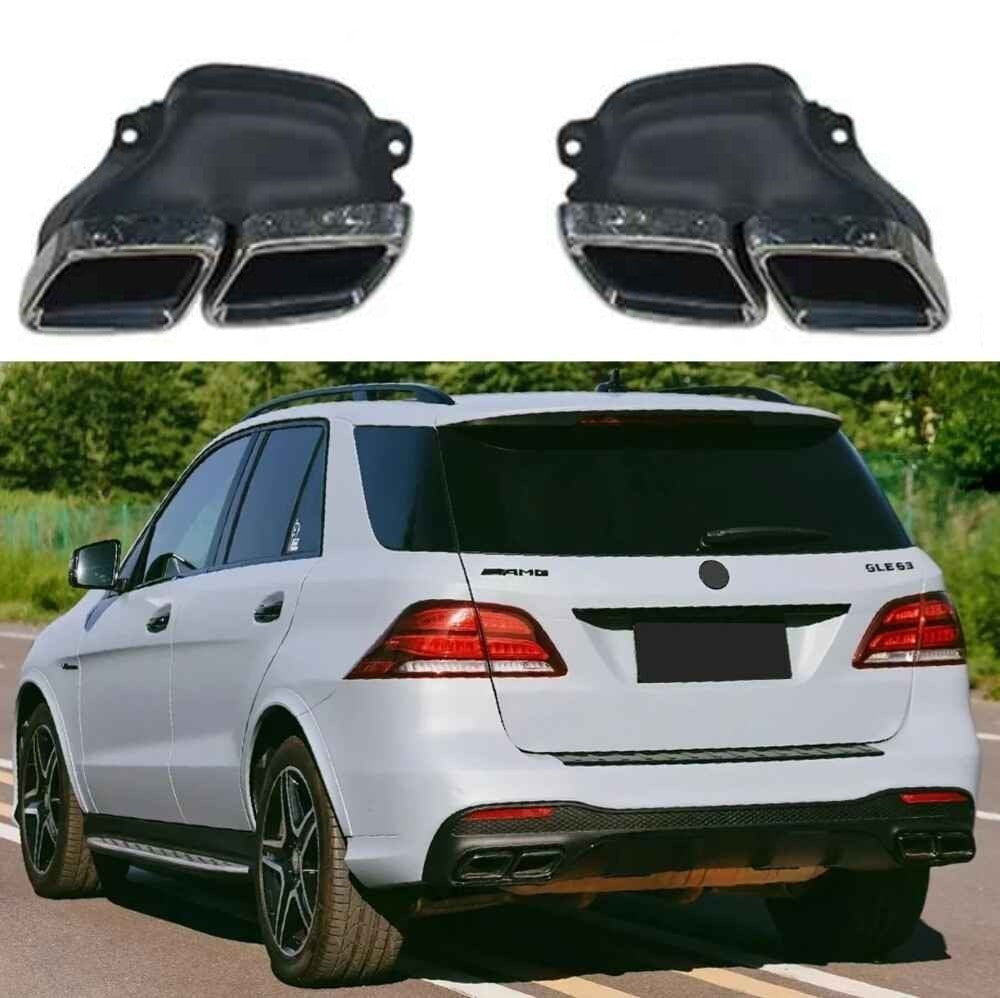 Car Craft Compatible With Mercedes Benz Gle W166 2016-2019 Amg Rear Bumper Upgrade Convert To Gle63 Amg Exhaust Tip Pipe Dual Silver Chrome Gc