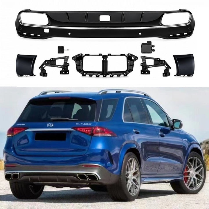 Car Craft Compatible With Mercedes Benz Gle W167 2019-2024 Upgrade Convert To Gle63 Amg Bodykit Rear After Bumper Lip Skirt Diffuser Silver With Hole Gc W167-007 Gle