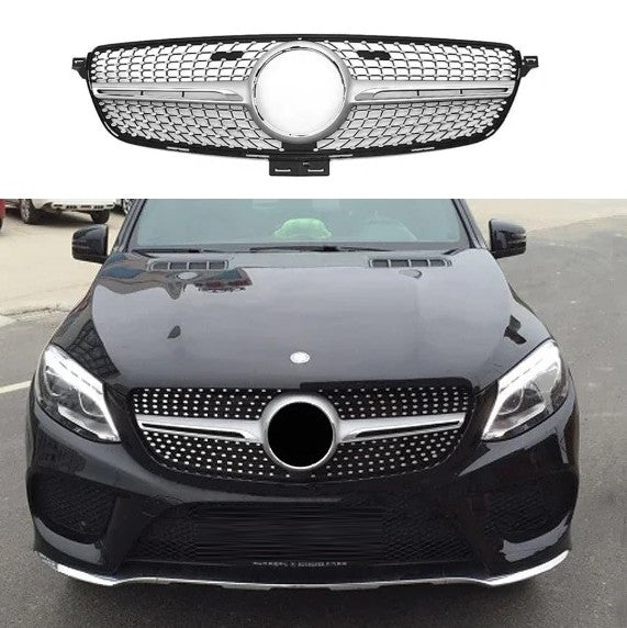 Car Craft Compatible With Mercedes Benz Gle W166 2016-2019 Upgrade Front Bumper Amg Show Grill Diamond Silver Gc CC-9606