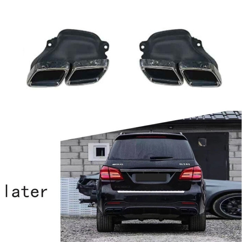 Car Craft Compatible With Mercedes Benz Gls W166 X166 2016-2019 Amg Rear Bumper Upgrade Convert To Gle63 Amg Exhaust Tip Pipe Dual Silver Chrome Gc