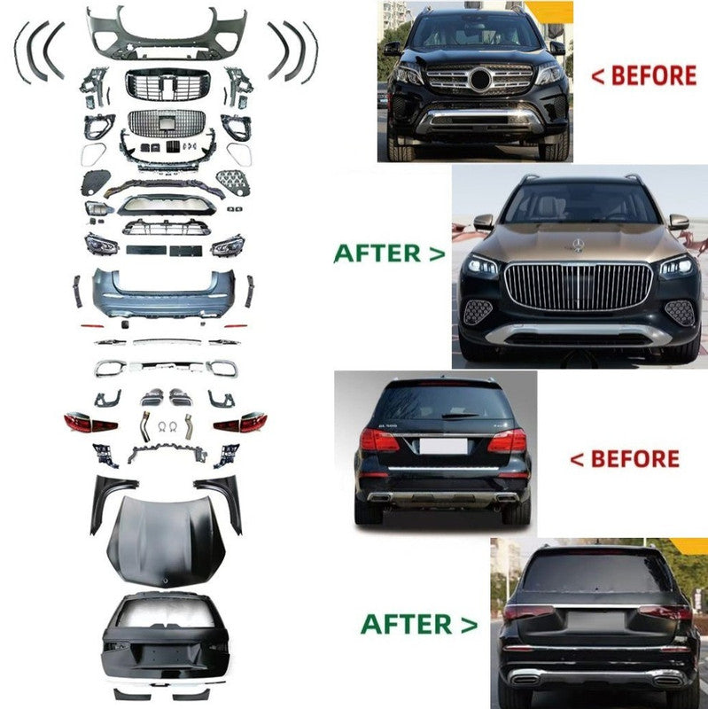 Car Craft Compatible With Mercedes Gl Gls W166 X166 2012-2016 Upgrade Facelift Convert To Gls W167 X167 2024 Maybach Kit Bumper Grill Headlight Taillight Trunk Fender Bodykit Non Cut Version - CAR CRAFT INDIA