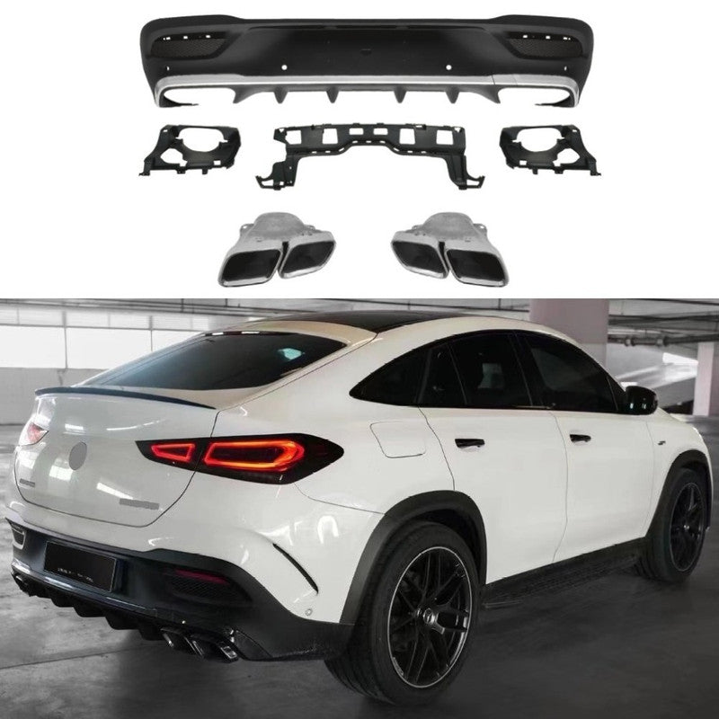 Car Craft Compatible With Mercedes Benz Gle Coupe C167 W167 2019-2024 Upgrade Convert To Gle63 Amg Bodykit Rear Bumper After Lip Diffuser With Exhaut Tip Pipe Silver Gc C167-018 Gc W167-009