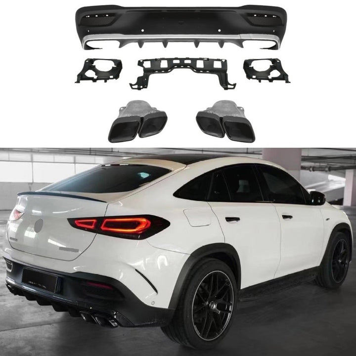 Car Craft Compatible With Mercedes Benz Gle Coupe C167 W167 2019-2024 Upgrade Convert To Gle63 Amg Bodykit Rear Bumper After Lip Diffuser With Exhaut Tip Pipe Black Gc C167-018 Gc W167-010