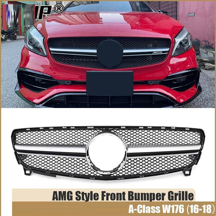 Car Craft Compatible With Mercedes Benz A Class W176 Lci 2016-2018 Front Bumper Amg Show Grill Amg Silver Usa GC