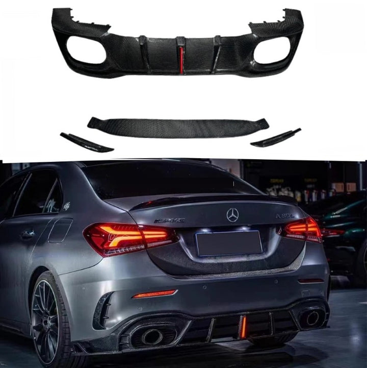 Car Craft Compatible With Mercedes Benz A Class Amg A35 A45 A250 W177 2020-2025 Sedan Amg Bumper Rear After Lip Diffuser Skirts Splitter Rearl Carbon Fiber - CAR CRAFT INDIA