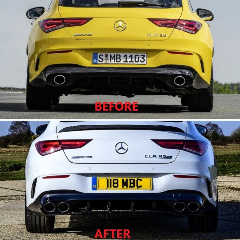 Car Craft Compatible With Mercedes Benz A Class W177 2018-2024 Rear Bumper Upgrade Convert To Amg Amg45 Exhaust Tip Pipe Dual Black W177-014