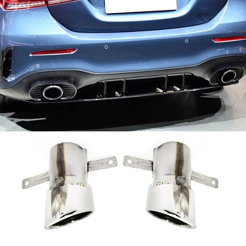 Car Craft Compatible With Mercedes Benz A Class W177 2018-2024 Rear Bumper Upgrade Convert To Amg Amg45 Exhaust Tip Pipe Single Silver Chrome W177-011