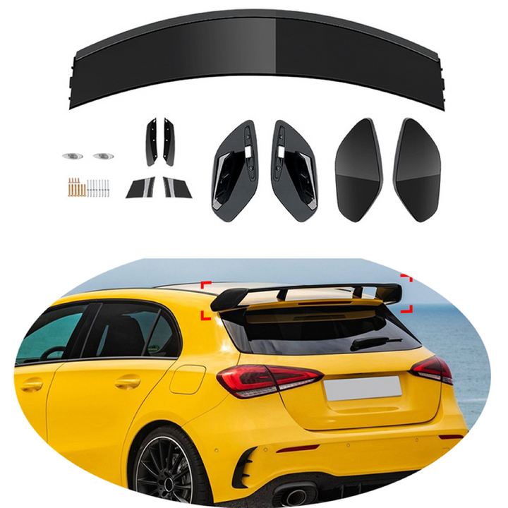 Car Craft Compatible With Mercedes Benz A Class W177 2019+ Hatchback Amg Rear Trunk Boot Roof Wing Lip Spoiler Splitter Skirts Carbon Fiber Look