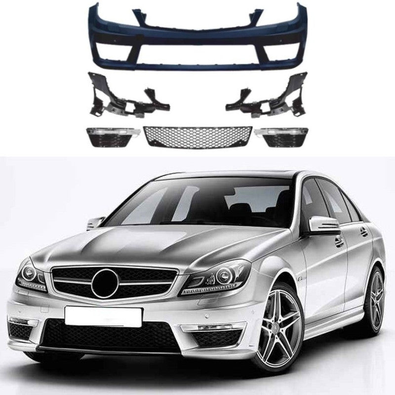Car Craft Compatible With Mercedes Benz C Class W204 2011-2014 Front Bumper Upgrade Convert To Amg C63 Amg Bumper Bodykit Gc W204-005
