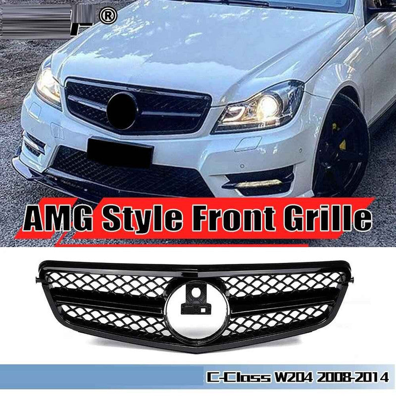 Car Craft Compatible With Mercedes Benz C Class W204 2007-2014 Upgrade Front Bumper Amg Show Grill Full Black Gc W204-003